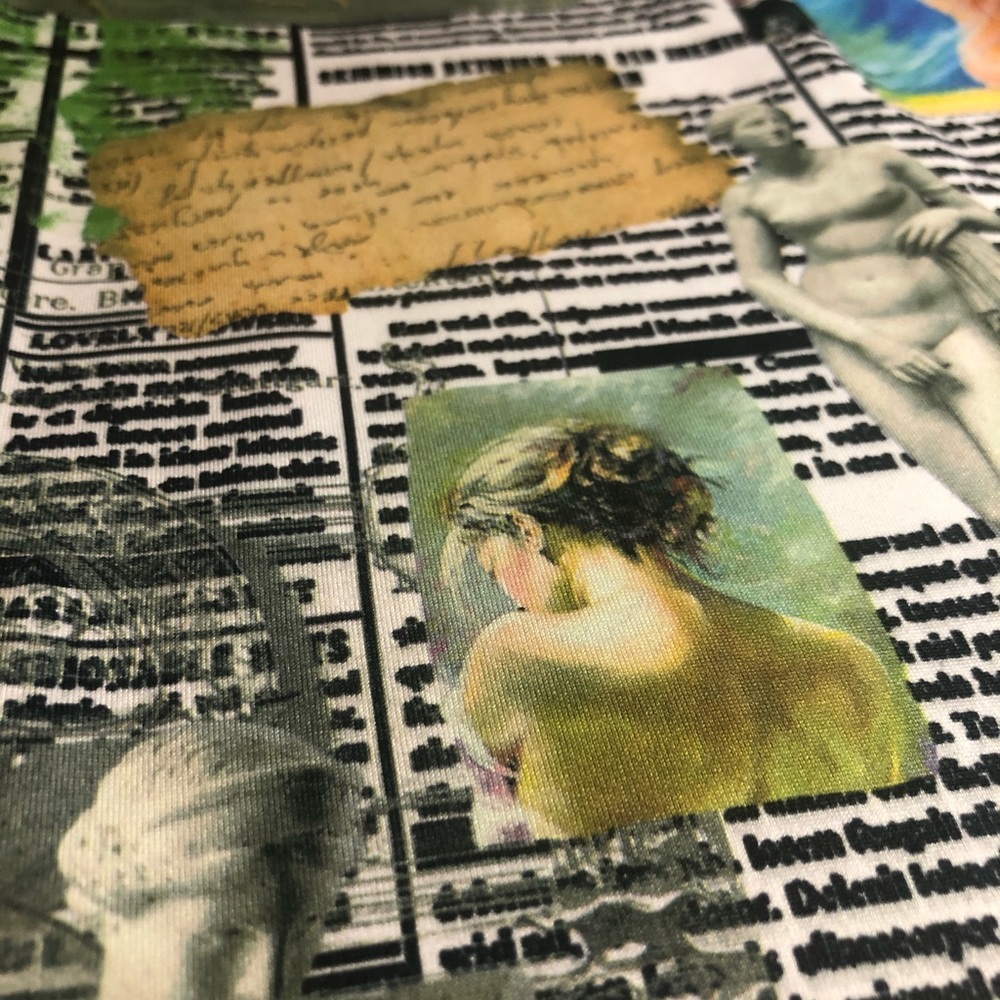 Graphic Newspaper Print Biker Shorts - Picture 5 of 6